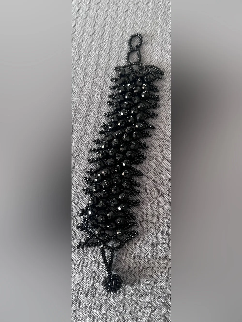 Vintage Gothic Jet Black Crystal Bead Woven Lace Cuff Bracelet